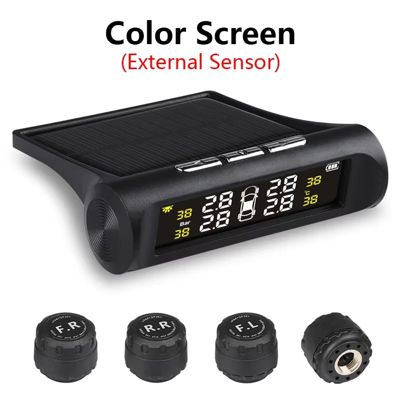 2023 New TPMS Solar Power LCD Display Wireless Tire Pressure 4 Tire Monitoring System Automatically Brightness Adjustion