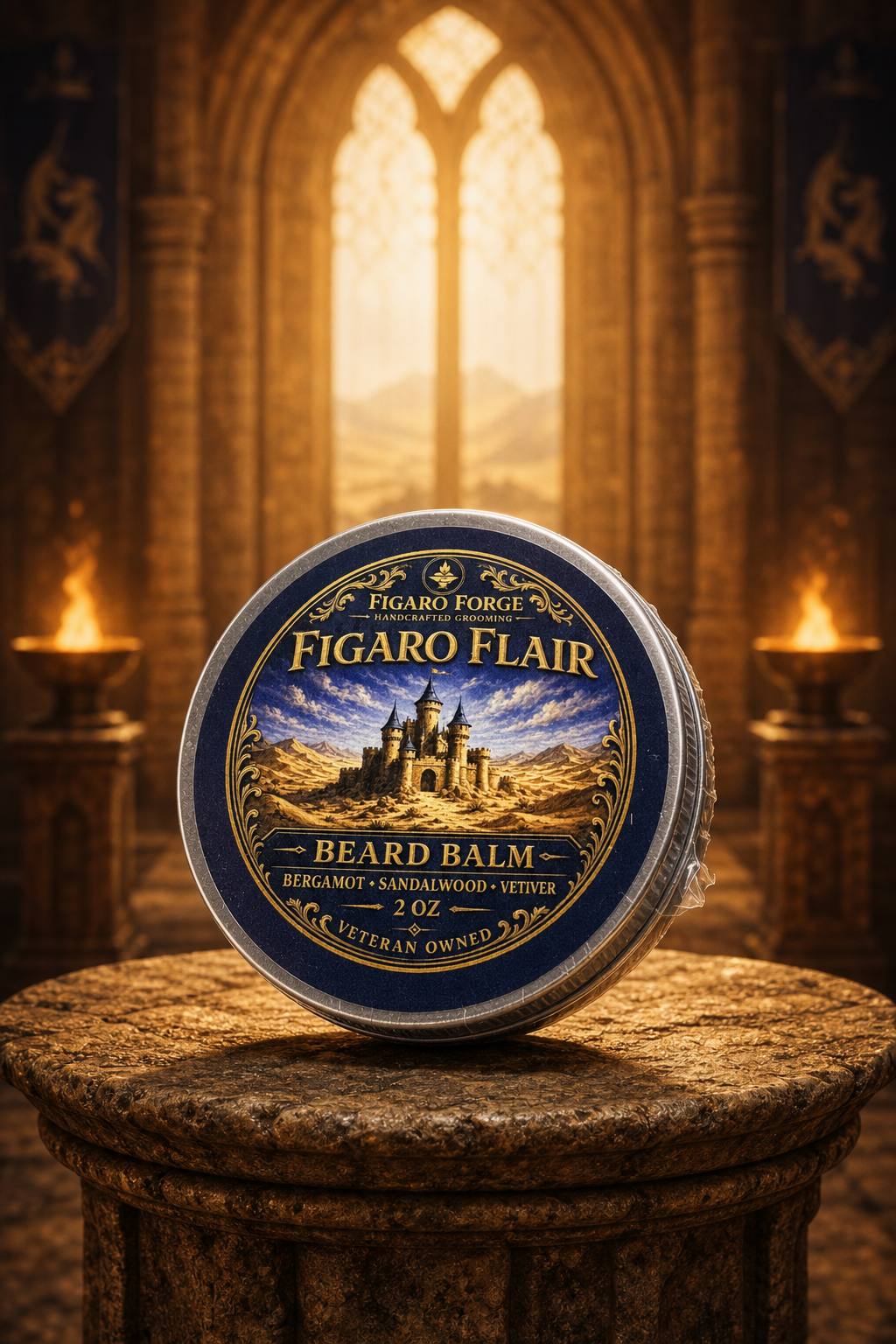 Figaro Flair beard balm in a royal castle by Figaro Forge