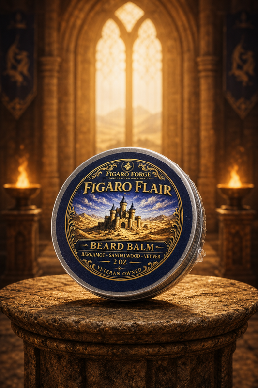 Figaro Flair beard balm in a royal castle by Figaro Forge