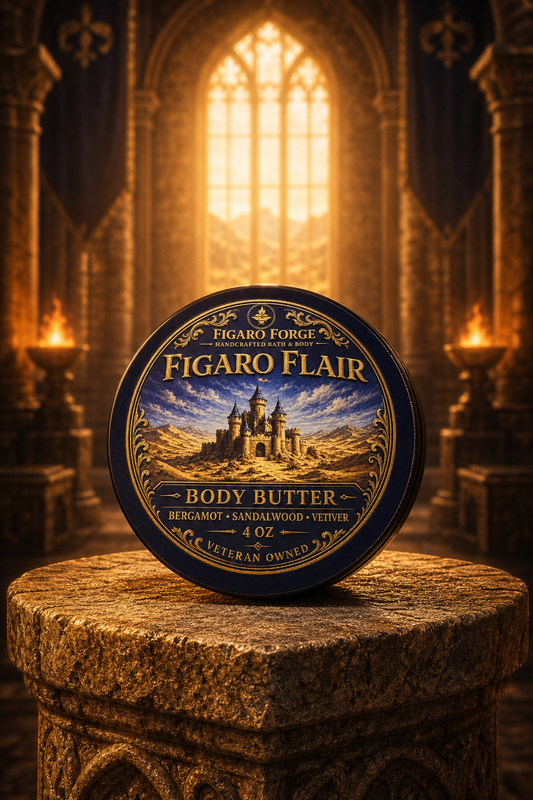 Figaro Flair body butter in a royal castle by Figaro Forge