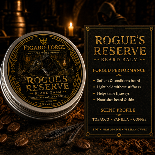 Rogue's Reserve beard balm benefits and tobacco vanilla coffee scent profile